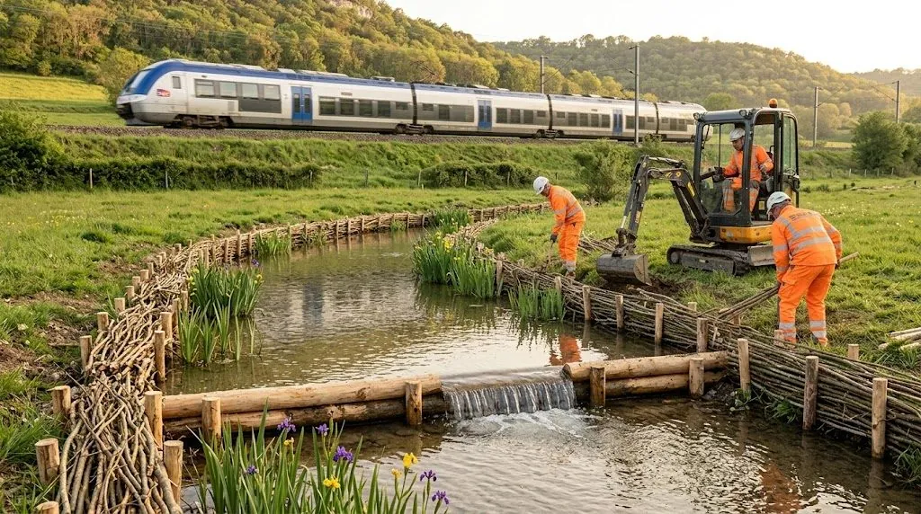 Équipe SEKA en génie végétal au bord d'un cours d'eau